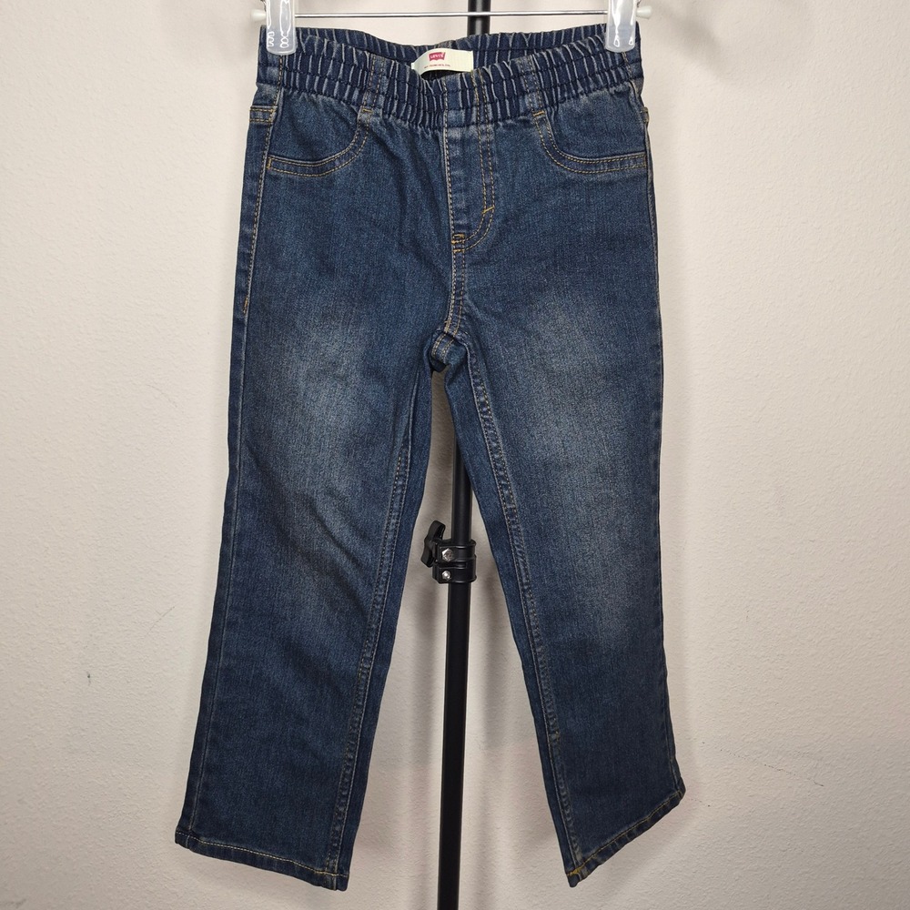 Levis Kids Boys Pull On Jeans Dark Wash Elastic Waist Denim Pants Size 5 Reg